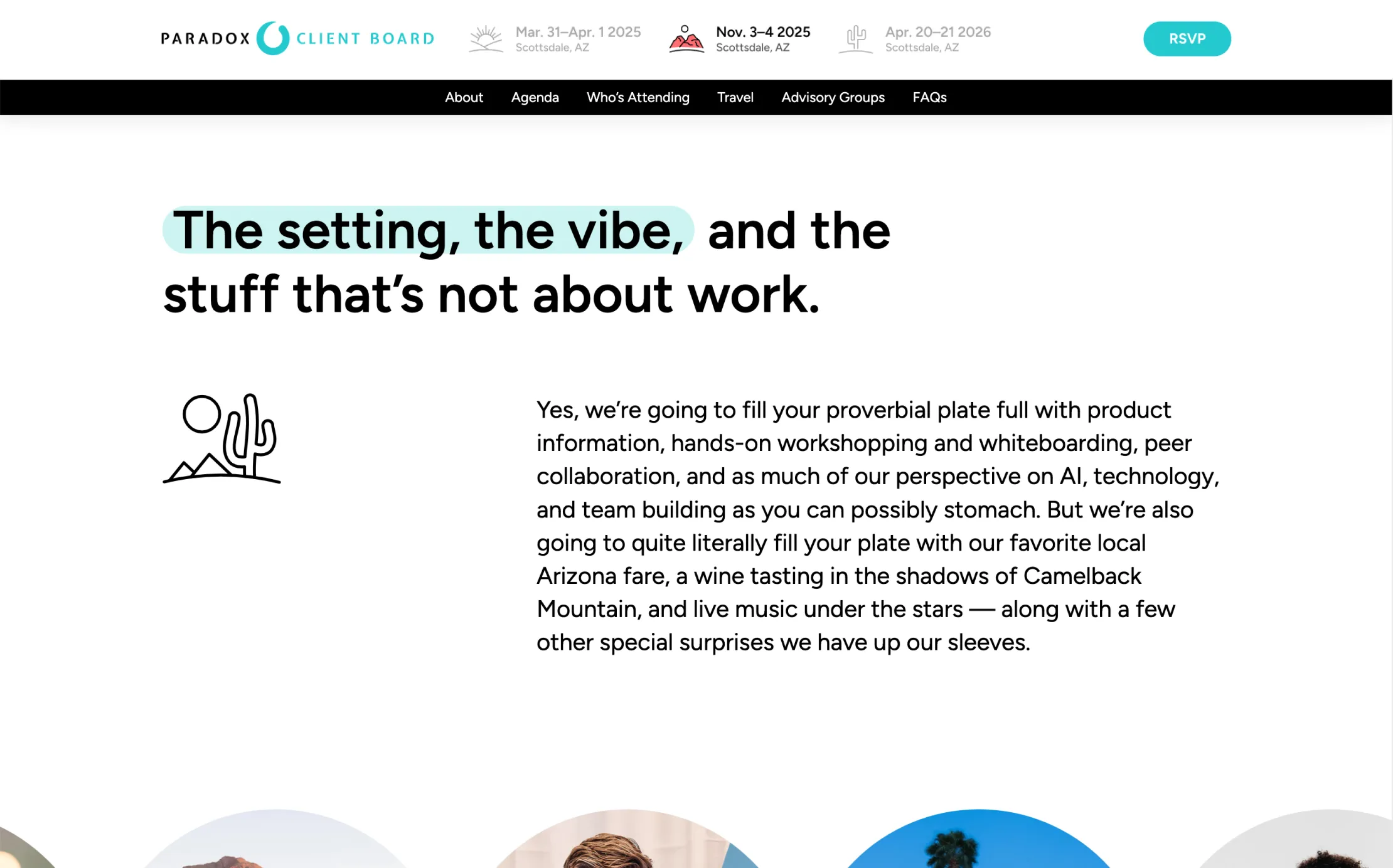 Text about product info, AI, local Arizona fare, wine tasting, and live music under stars in Scottsdale.