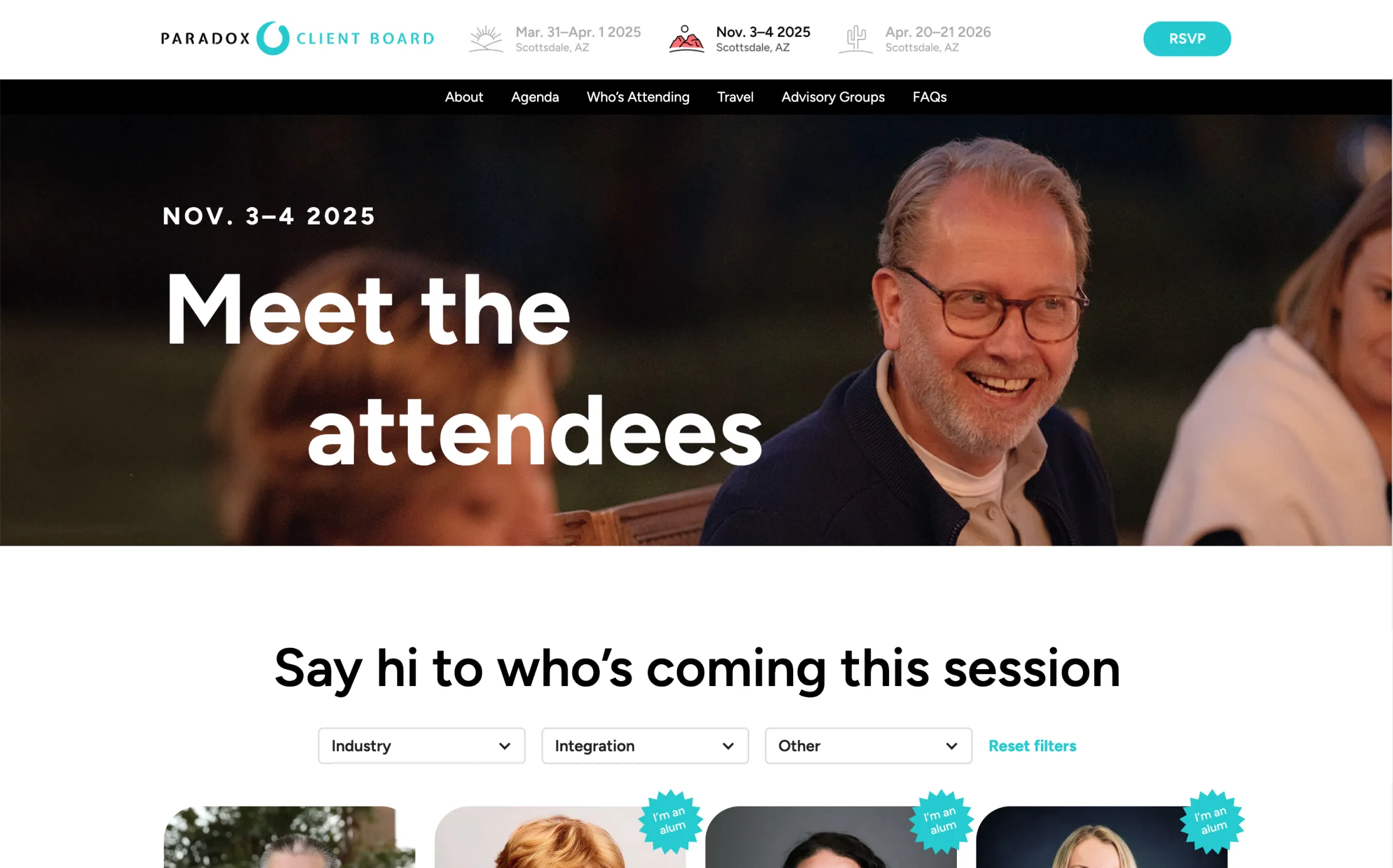 Smiling man with glasses and beard among people at Paradox Client Board meeting Nov 3-4, 2025.