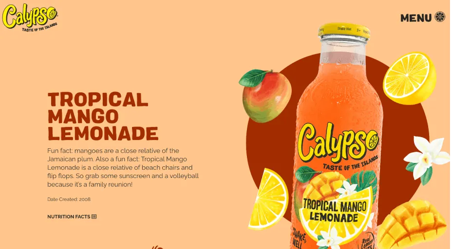 A Calypso product page for Tropical Mango Lemonade.