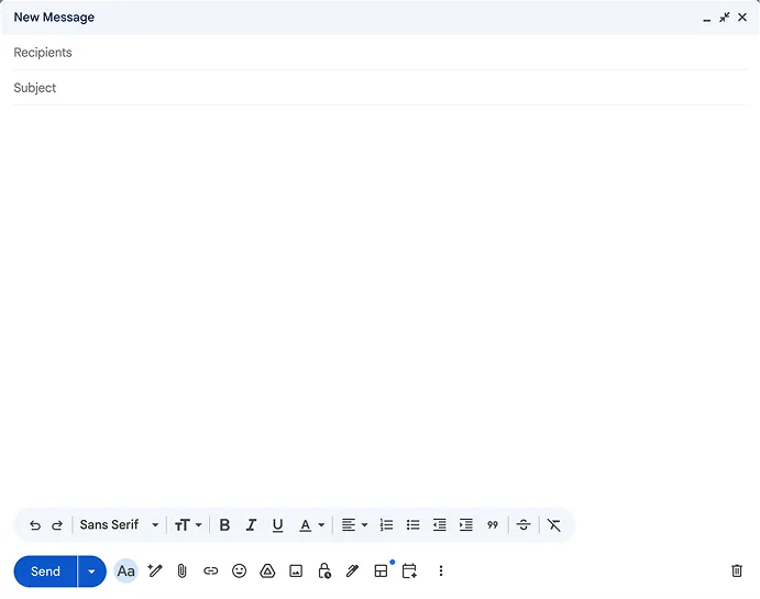 A blank email compose window with recipient and subject fields and a toolbar.