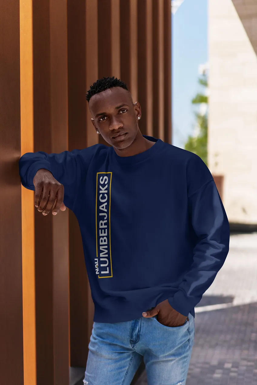 A student wearing a navy NAU Lumberjacks sweatshirt.