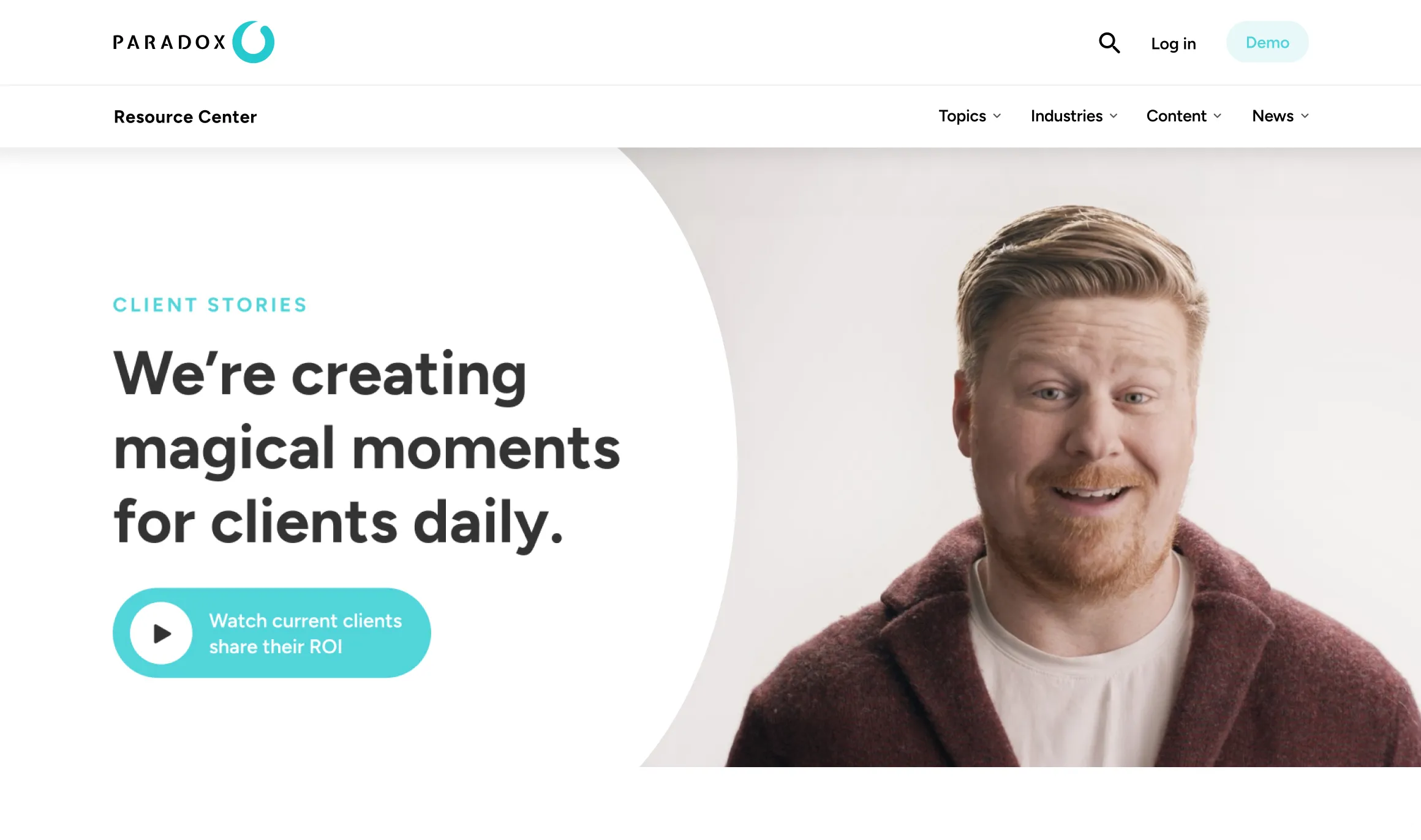 The Paradox resource centre page, headlined "We're creating magical moments for clients daily."