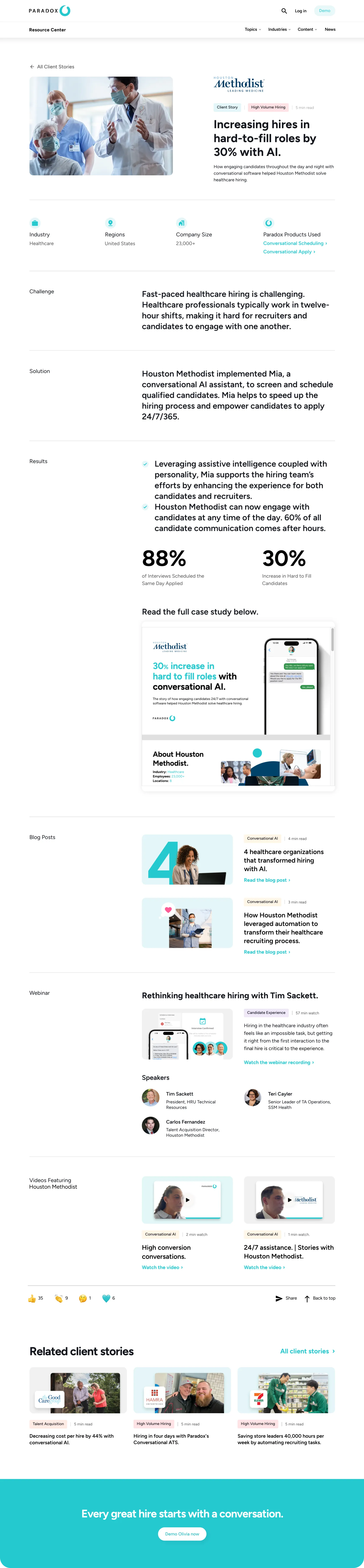 A full-length screenshot of the Methodist client story page on the Paradox site.