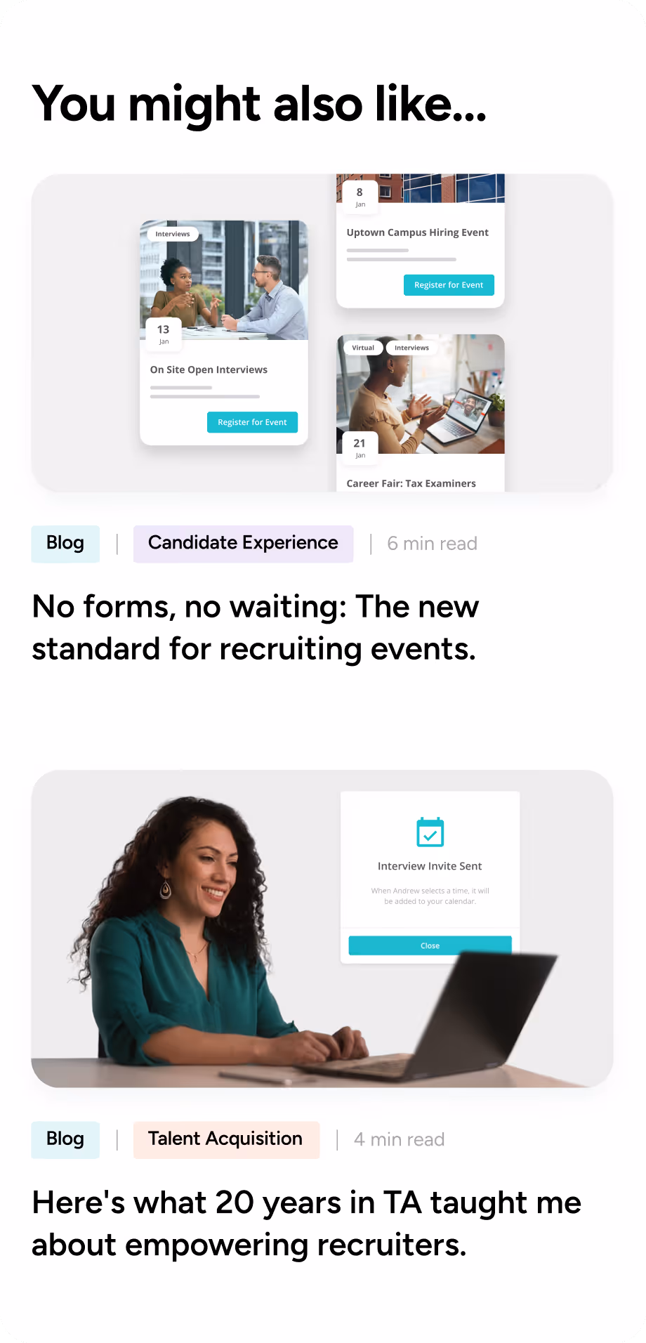 A Paradox module recommending articles on recruiting events and empowering recruiters.