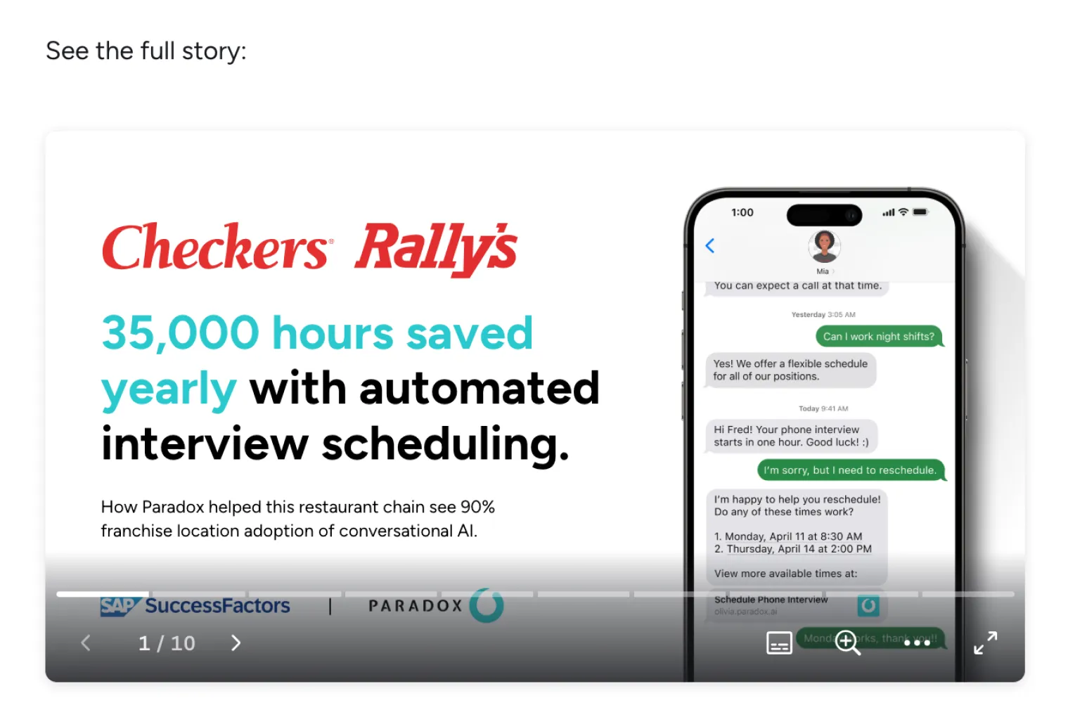 A Checkers and Rally's graphic on 35,000 hours saved yearly through automation.