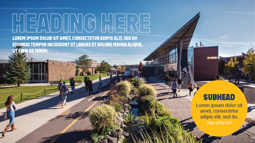 People walking on campus paths near modern buildings and landscaped greenery on a sunny day.