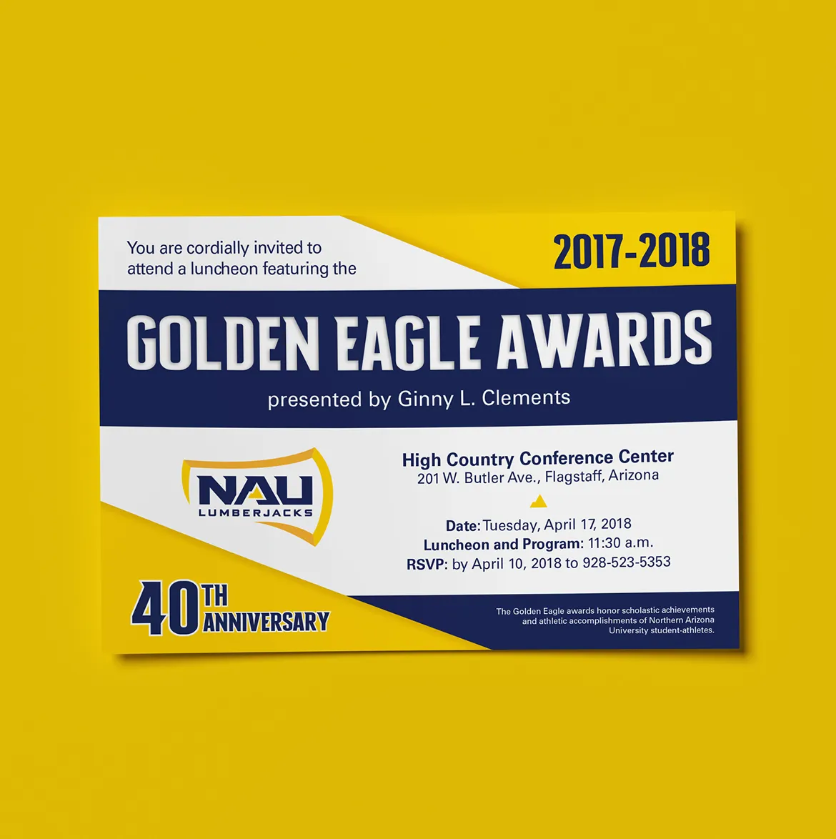 A yellow Golden Eagle Awards luncheon invitation marking the 40th anniversary.