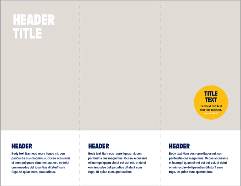 A three-column template with headers, body text and a yellow circular callout.