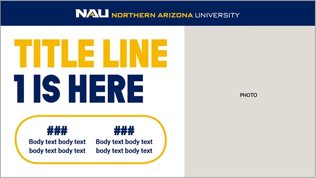 An NAU template with header, title, two text columns and a photo area.