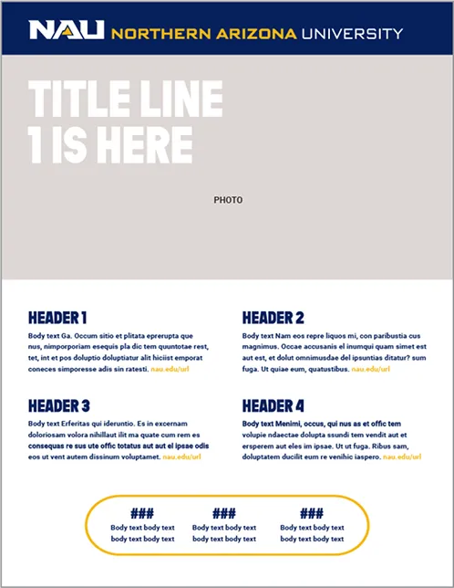 Northern Arizona University template with placeholder for title, photo, headers, and body text.