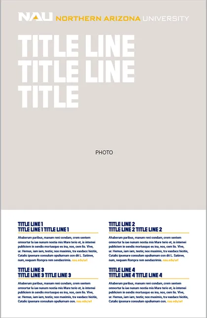 Northern Arizona University template with placeholder titles, text blocks, and a grey photo area.