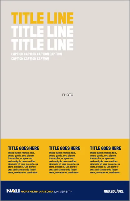 An NAU flyer layout with title, caption, photo and text placeholders.