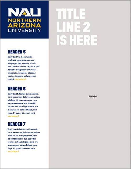 Northern Arizona University logo with placeholder text headers and a photo placeholder on the right.