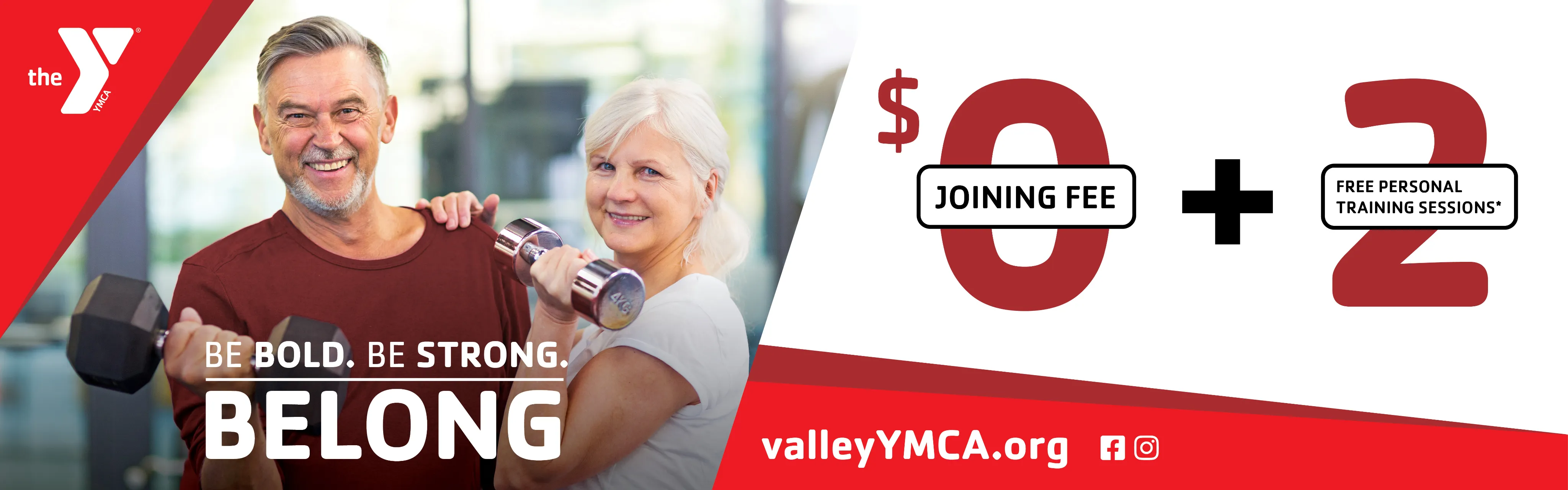 A YMCA banner advertisement combining gym photography with the joining fee offer.