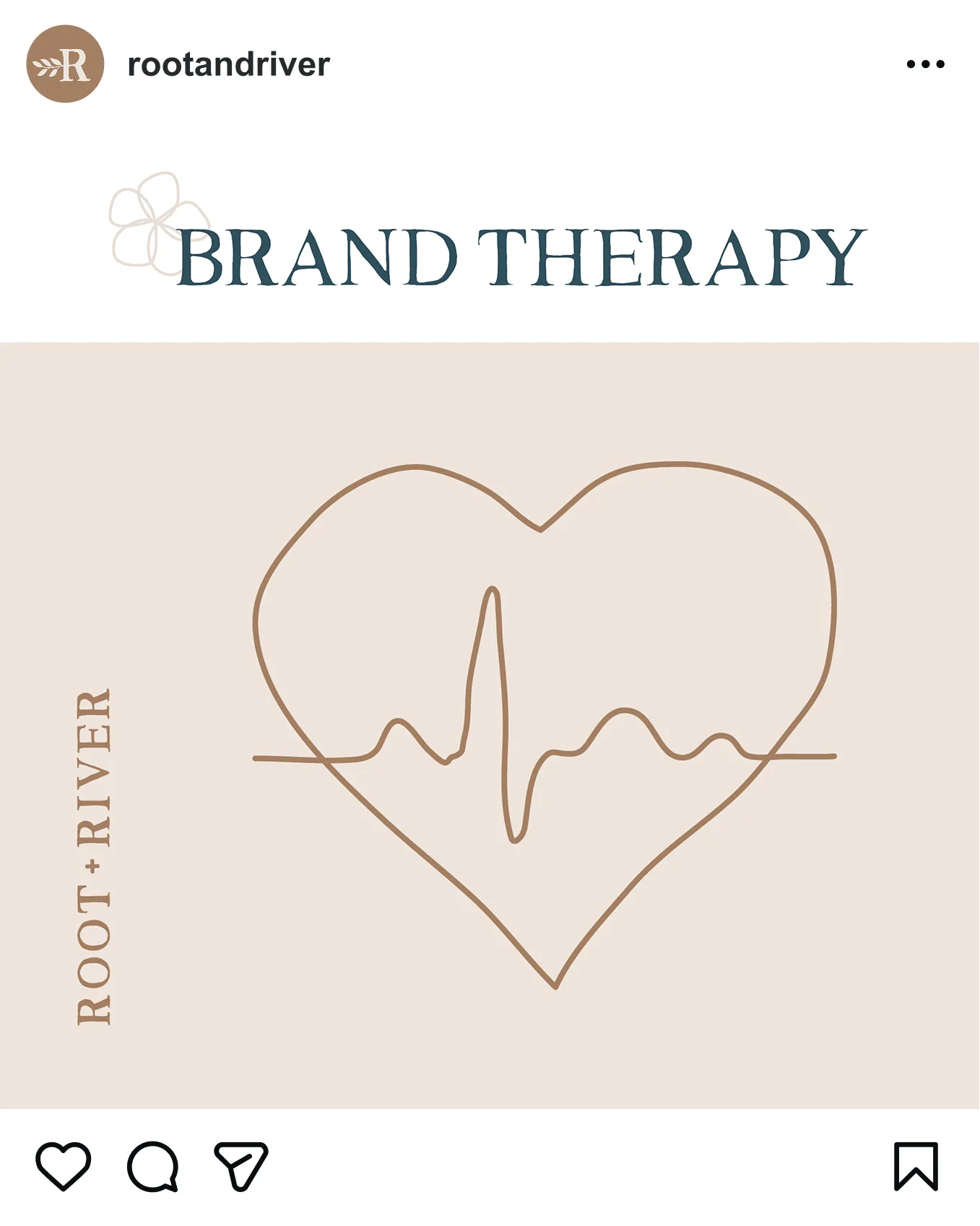 A Brand Therapy Instagram post with a heart and heartbeat line illustration.