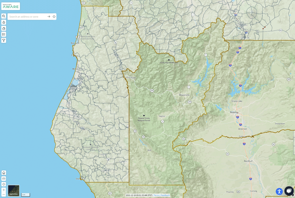 Photo of Humbolt County with zones overlayed and surrounding counties. 