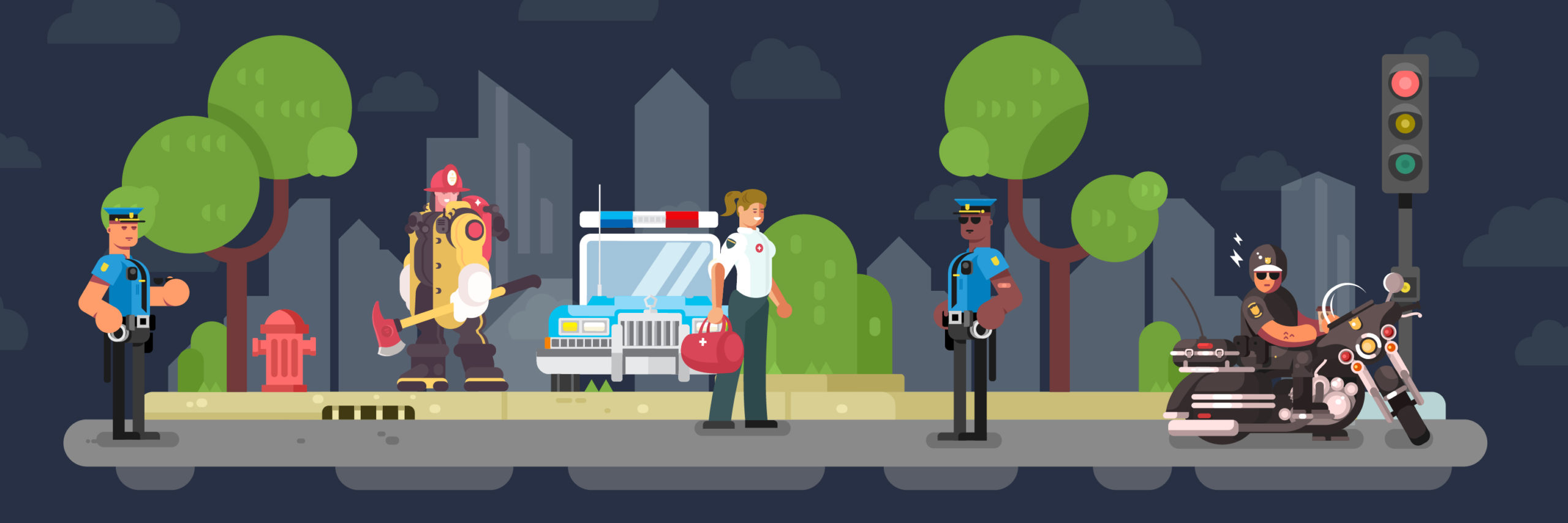 Graphic image of five types of first responders.