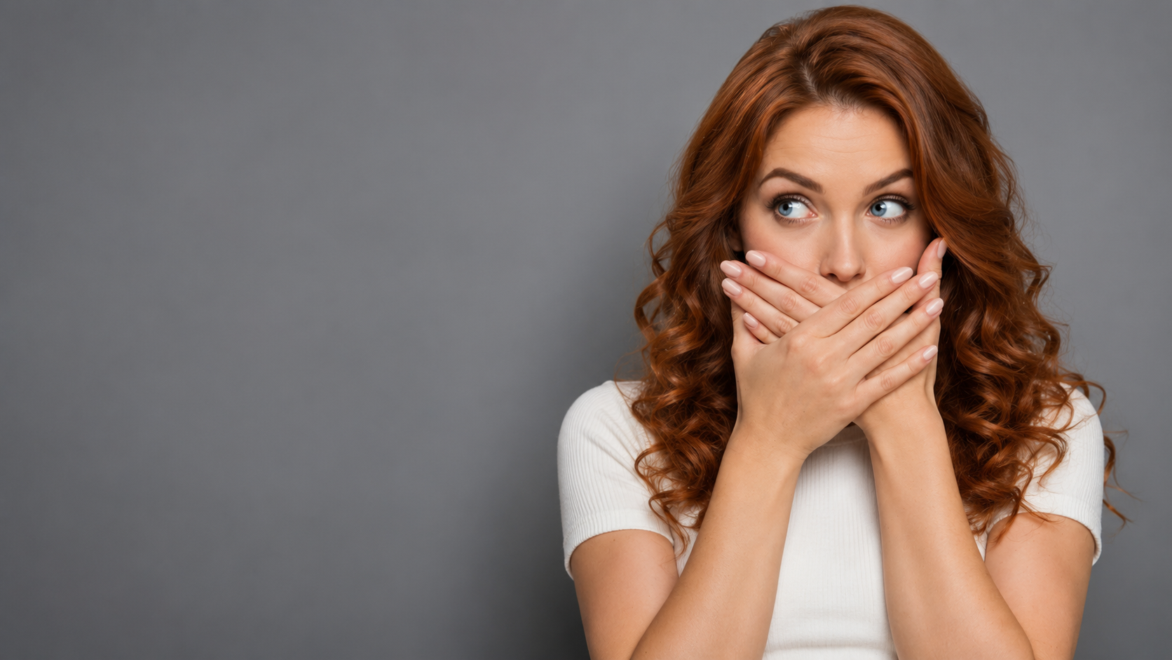 Woman covering her mouth due to an overbite