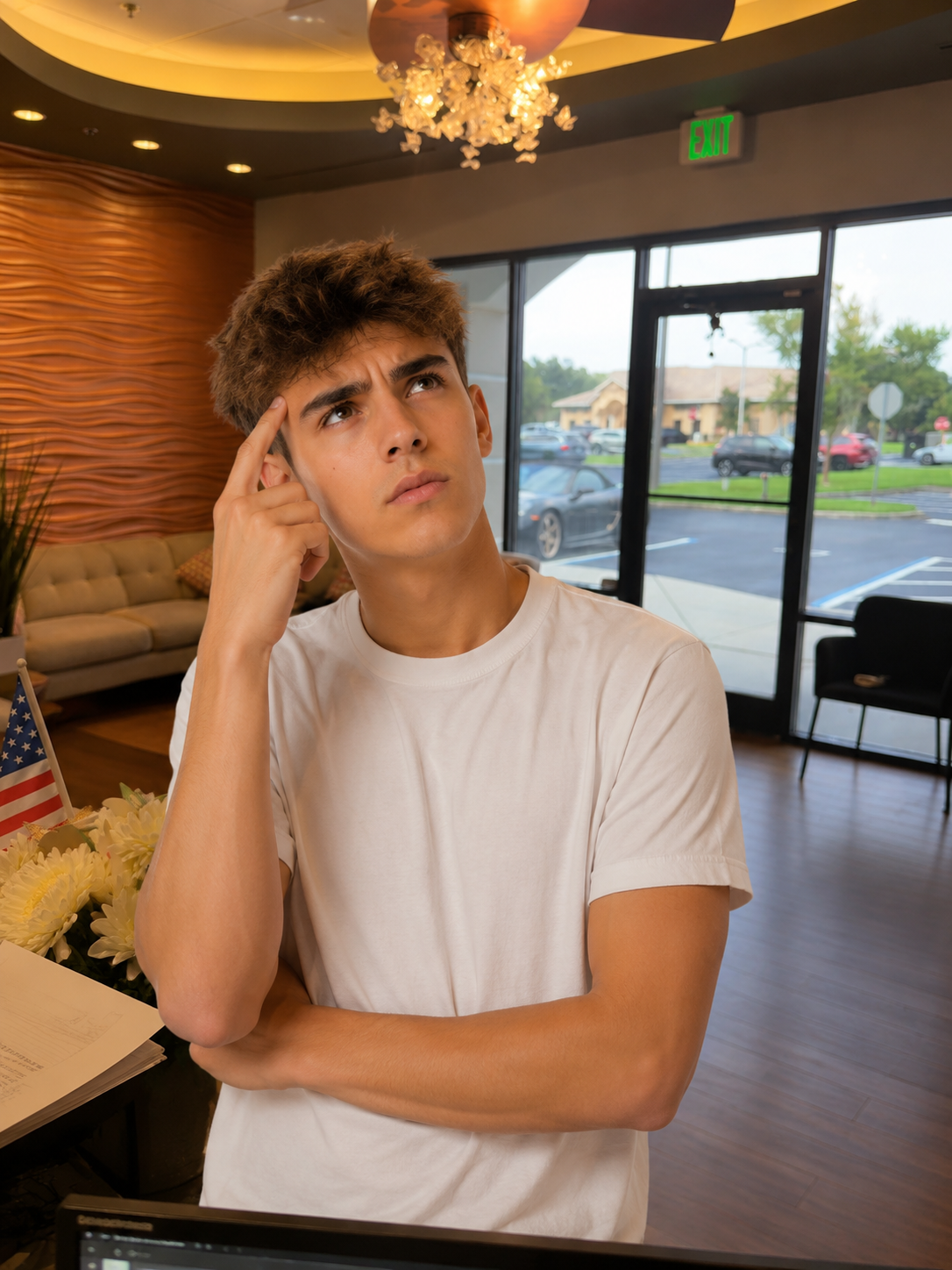 Teen considering questions about overbite treatment at Kendrick Orthodontics