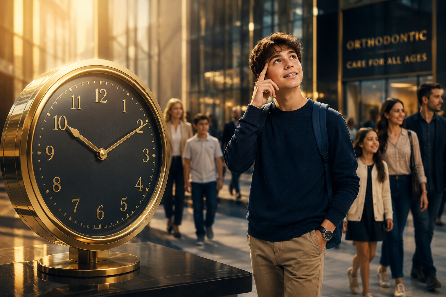 Teenage boy with braces wondering how long orthodontic treatment takes in Kissimmee, FL.