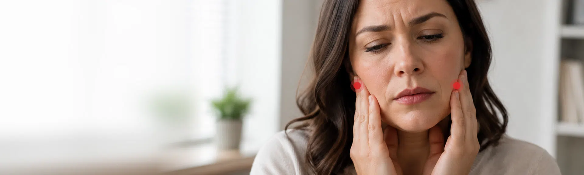 Woman holding her jaw with TMJ jaw joint pain, Kendrick Orthodontics in Kissimmee, FL