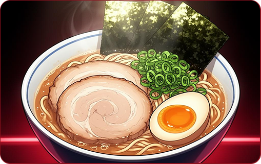 Bowl of ramen with broth, noodles, sliced pork, soft-boiled egg, seaweed, and chopped green onions.