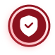 Red shield icon with a white checkmark inside a white heart shape in the center.