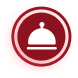 Red circular icon with a white cloche serving dish in the center.
