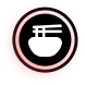 Stylized white bowl with chopsticks inside a black circle on a red paint splash background.