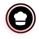Icon of a white chef's hat inside a black circle with a red outer ring.
