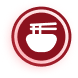White bowl with three horizontal lines and three vertical lines on dark red circular background.