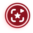 Red circular icon with a star centered inside four corner brackets and a play button on upper right.