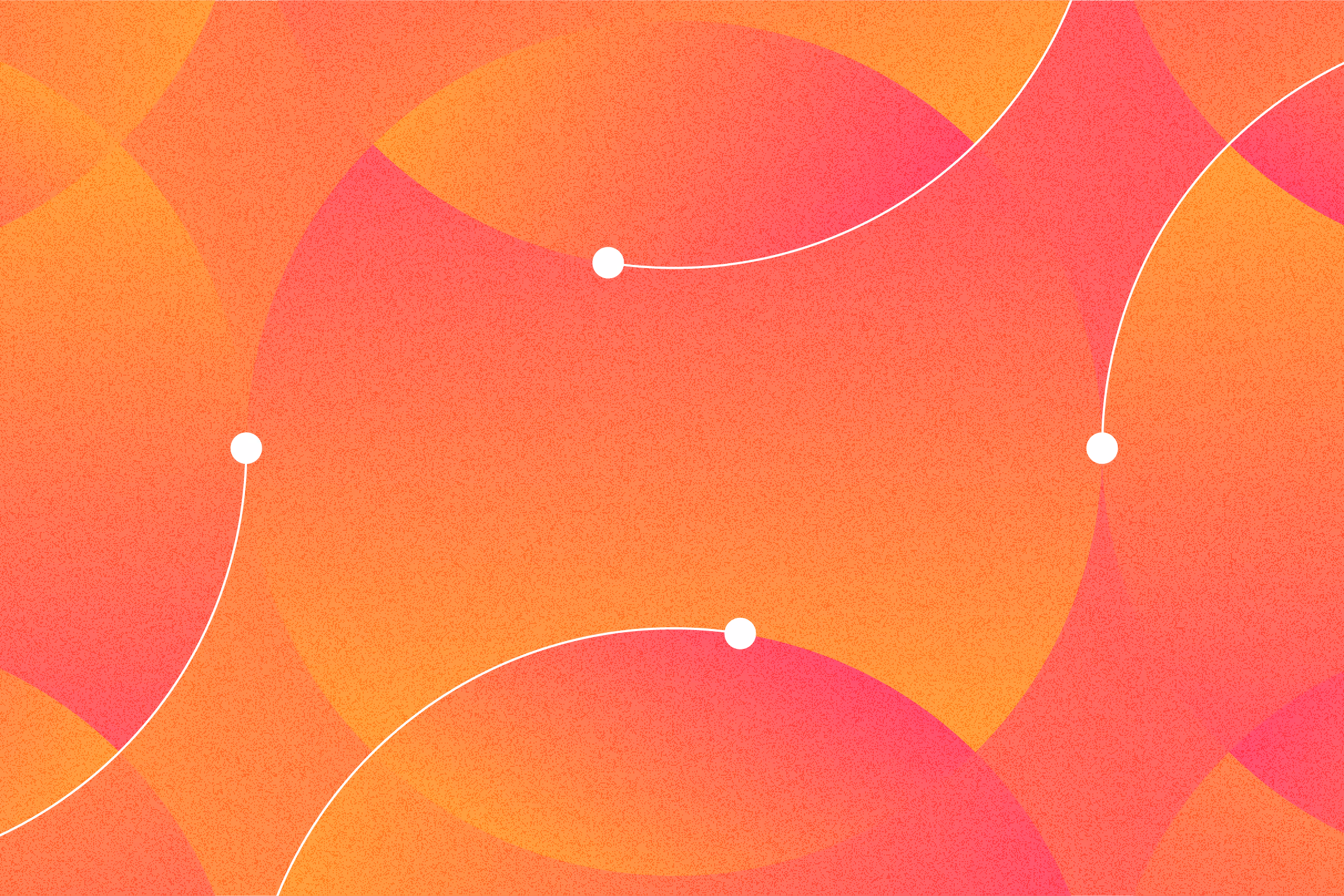 Abstract background with overlapping orange and pink circles connected by white curved lines with white dots.