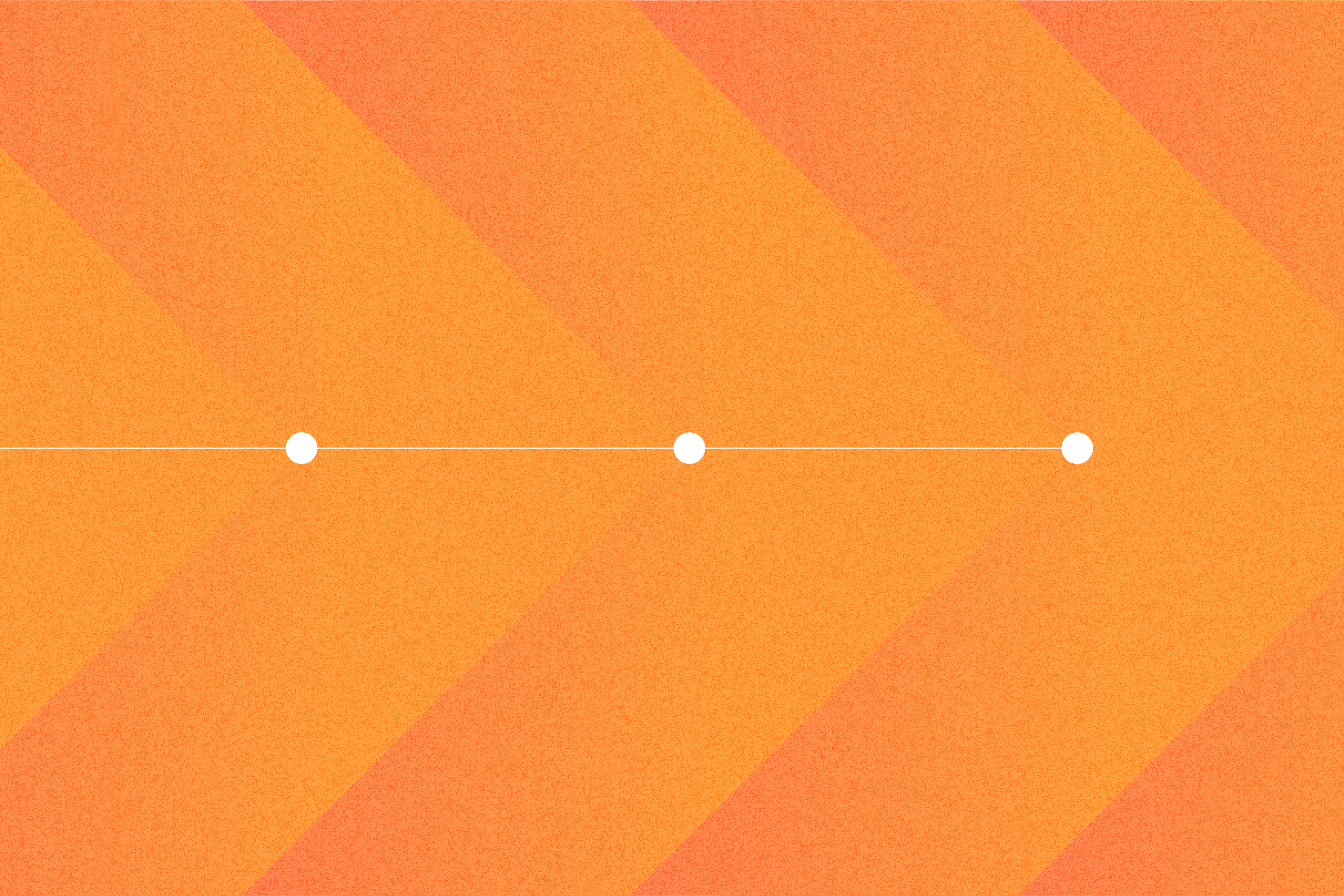 Orange background with diagonal stripes and three white dots connected by a thin horizontal white line.