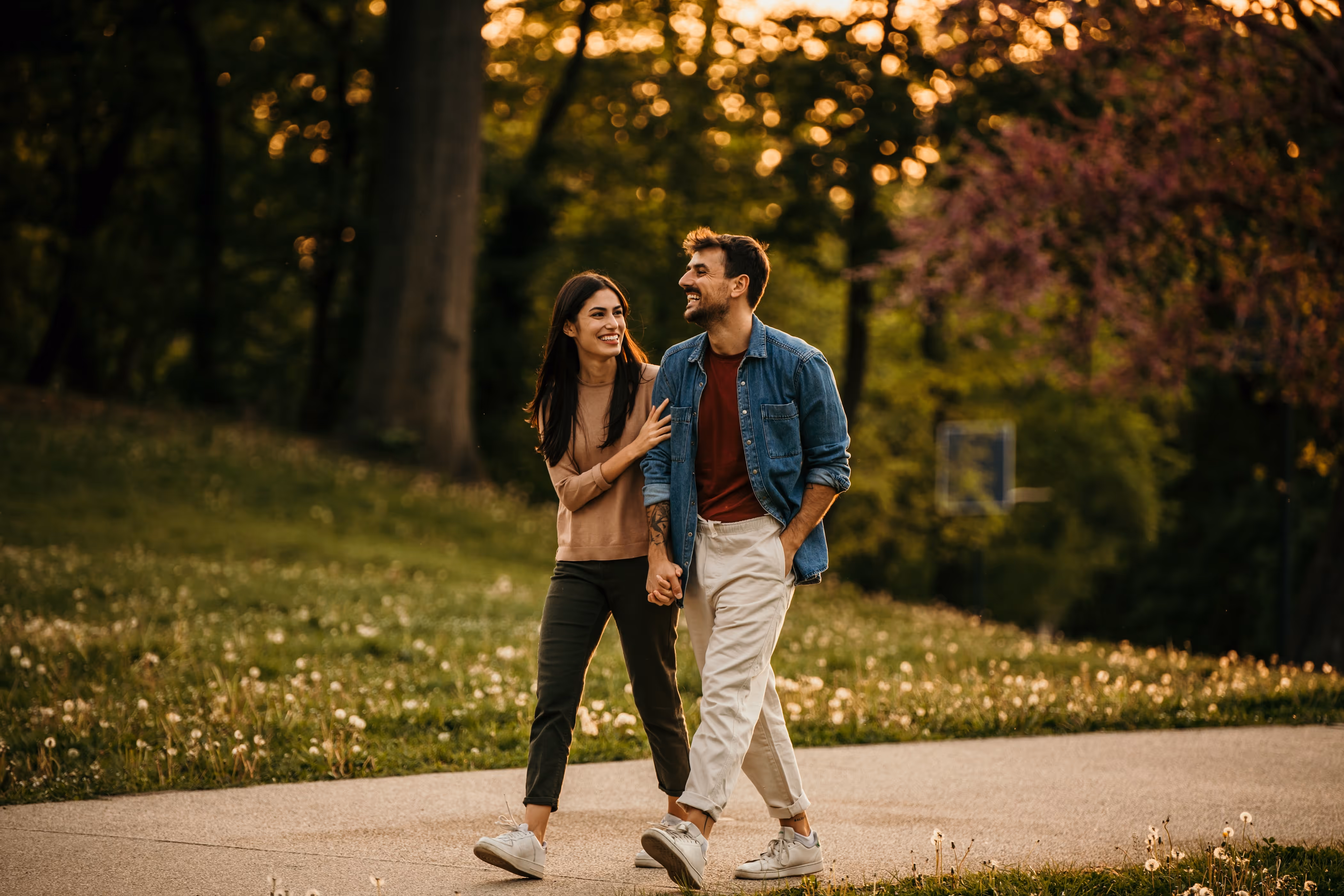 Man and woman walking together stock image