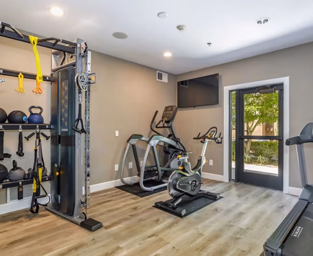 Fitness center with workout machines and equipment