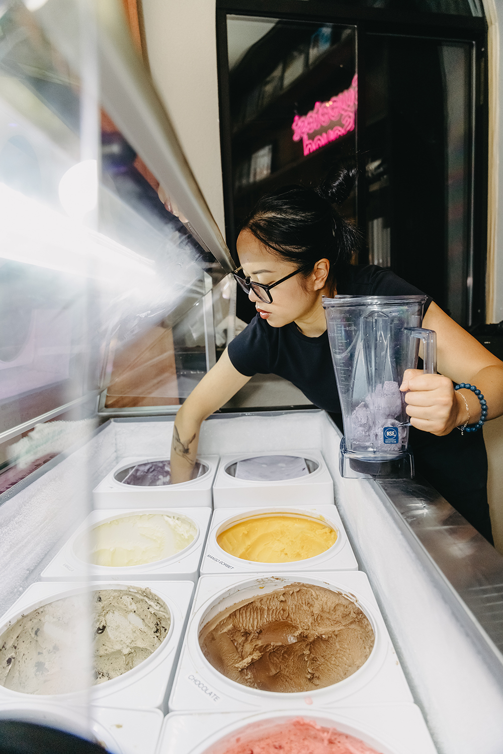 sweetest sound staff scooping up a made to order boozy dessert.