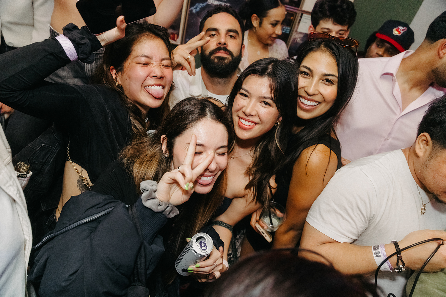 group of friends at soundtrack sf on a friday and saturday night out.