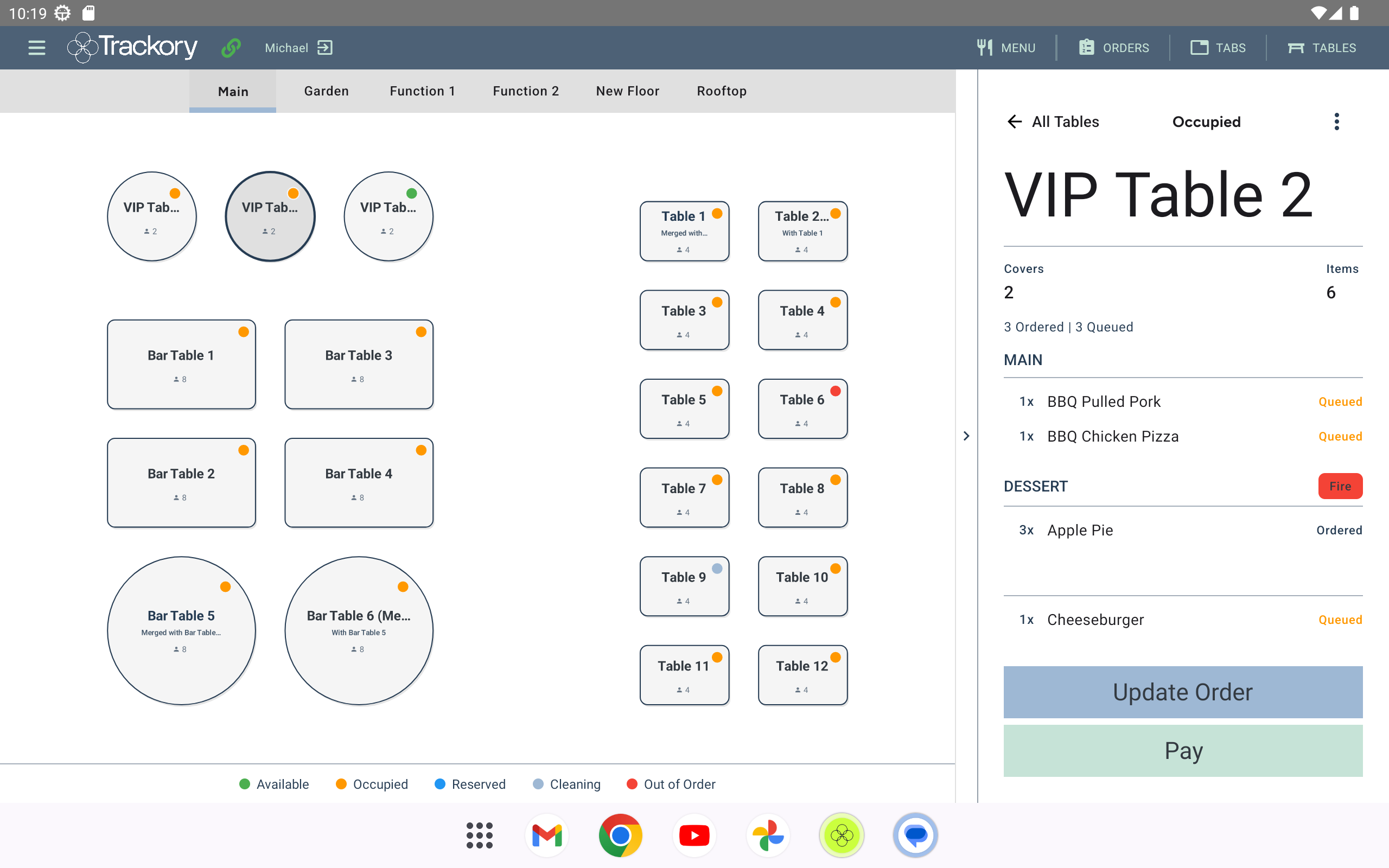 Trackory table management floor planner screen