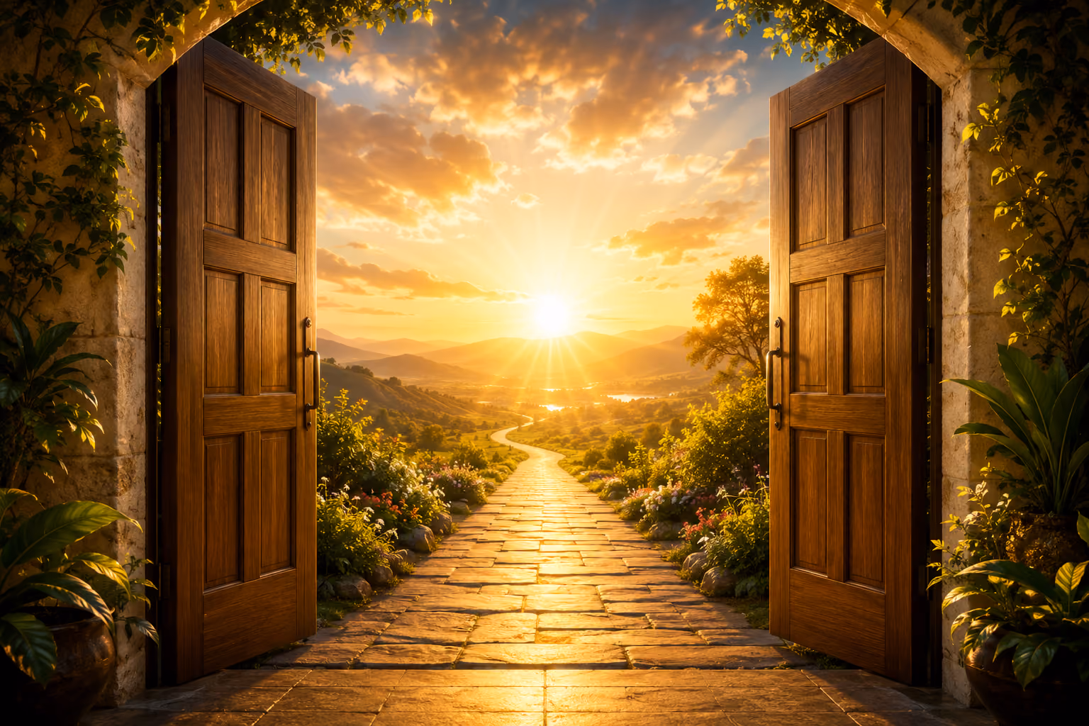 Golden pathway at sunrise representing the YAI Pathways capacity experience.