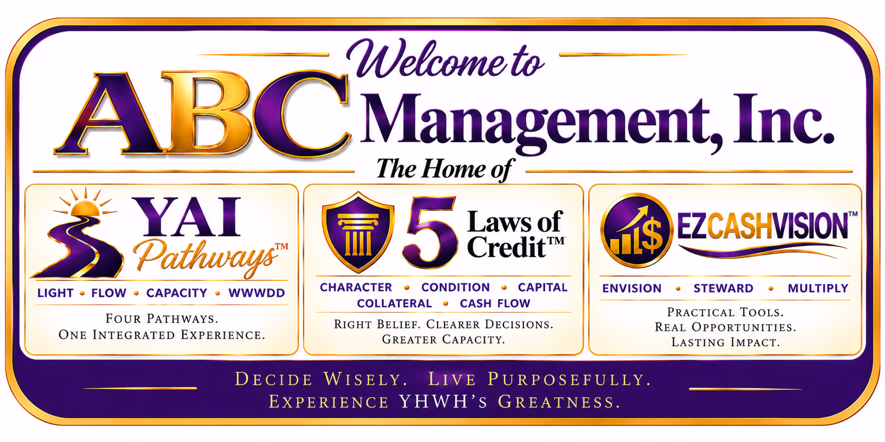 ABC Management, Inc. — The Home of YAI Pathways™, The 5 Laws of Credit™, and EZCASHVISION™