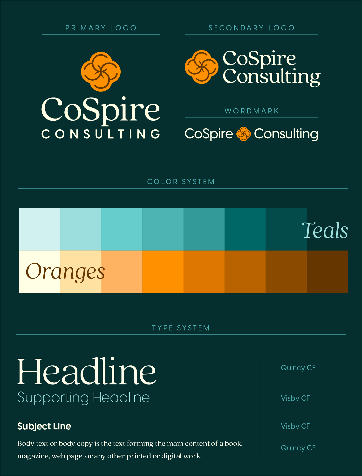The CoSpire brand mark is a circular mark made up four distinct but overlapping circles, with a line connected each circle to the next.