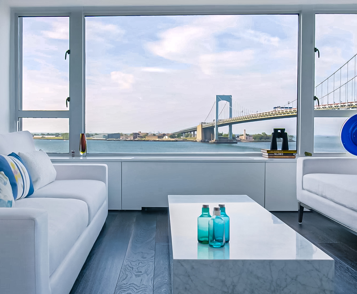 Modern living with waterfront views.
