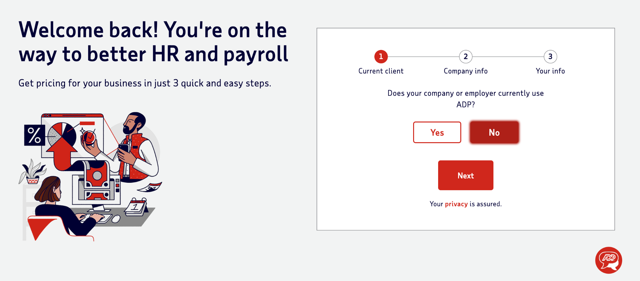 Screenshot of ADP Vantage HCM's homepage showing enterprise payroll and HR management