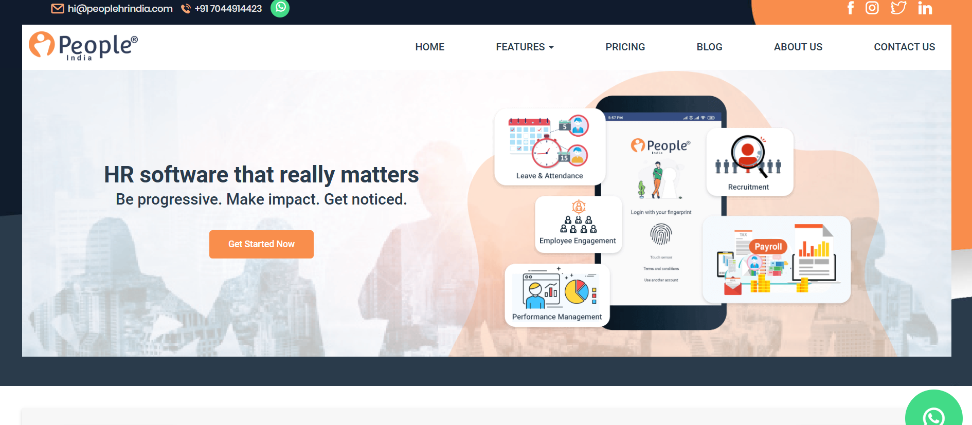 Screenshot of PeopleHR's homepage showing the cloud HR management platform