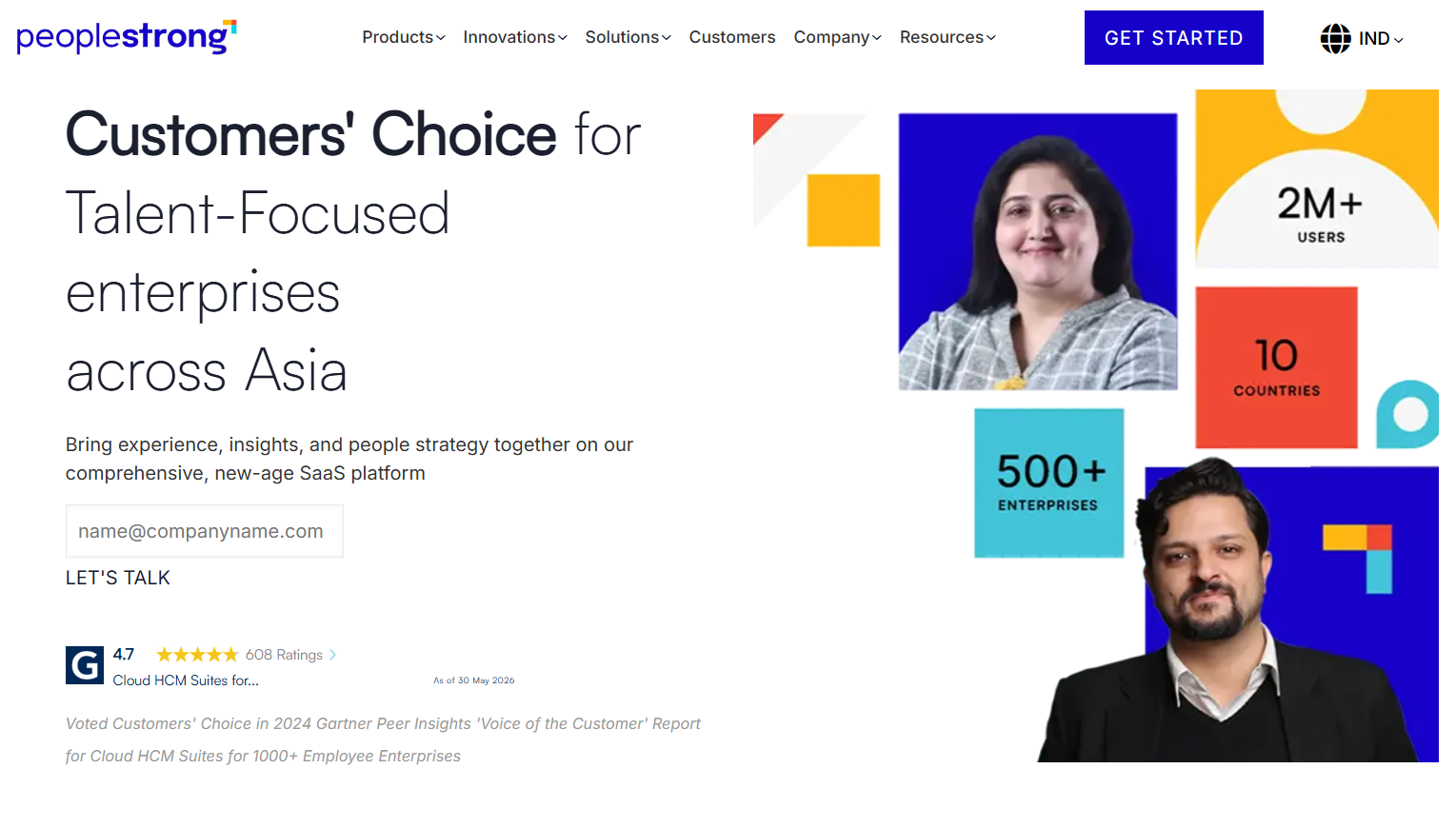 PeopleStrong homepage showing enterprise HR software interface.