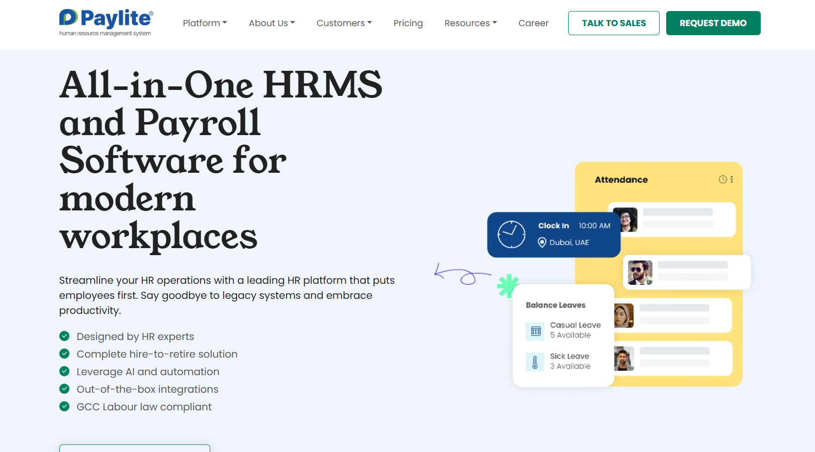 Paylite homepage showing the UAE payroll software interface.