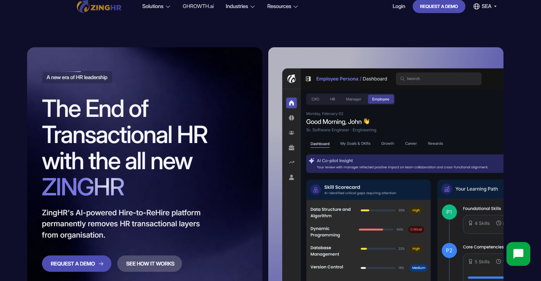 ZingHR website showing payroll software interface