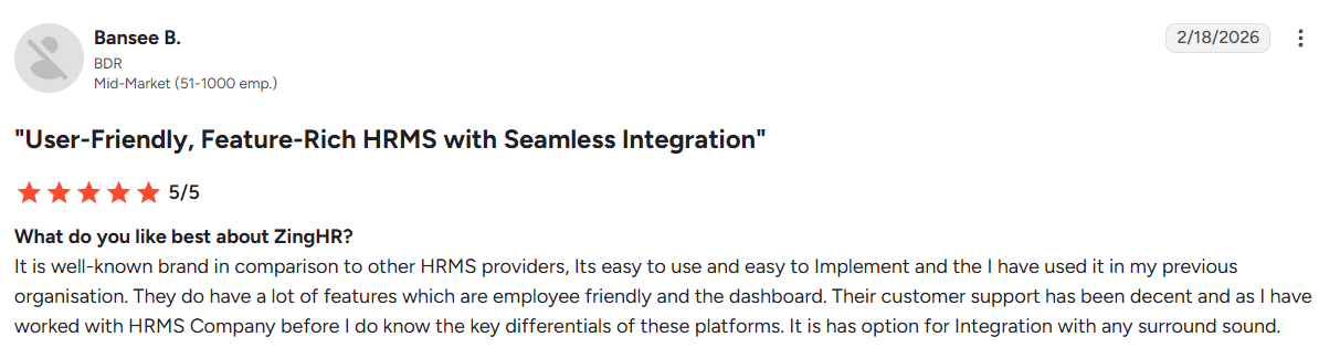 G2 review on moving from manual HR to automated payslips and Form 16 with ZingHR.