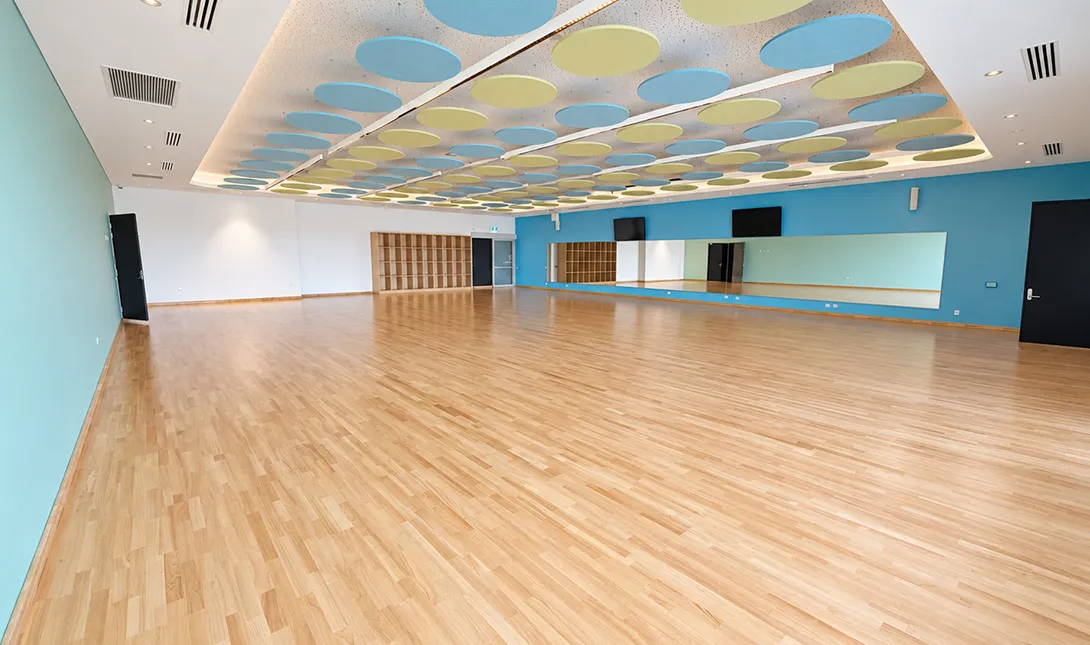 Group fitness class in a studio